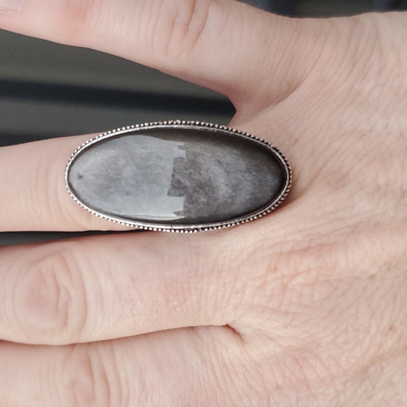 New Silver Sheen Obsidian 925 Silver Statement Ring. - Picture 6 of 13
